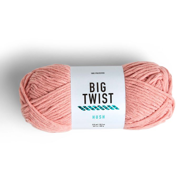 a ball of pink yarn on a white background with the words, big twist written in black