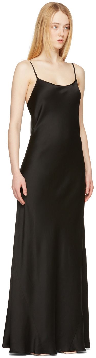 Sleeveless viscose-blend satin long dress in black. · Square neck collar · Spaghetti straps at shoulders · Low back · Unlined Supplier color: Black Satin Long Dress, Victoria Beckham Outfits, Satin Dress Long, Bridal Dress Design, Satin Cami, Silk Slip, Black Square, Dress Party, Low Back