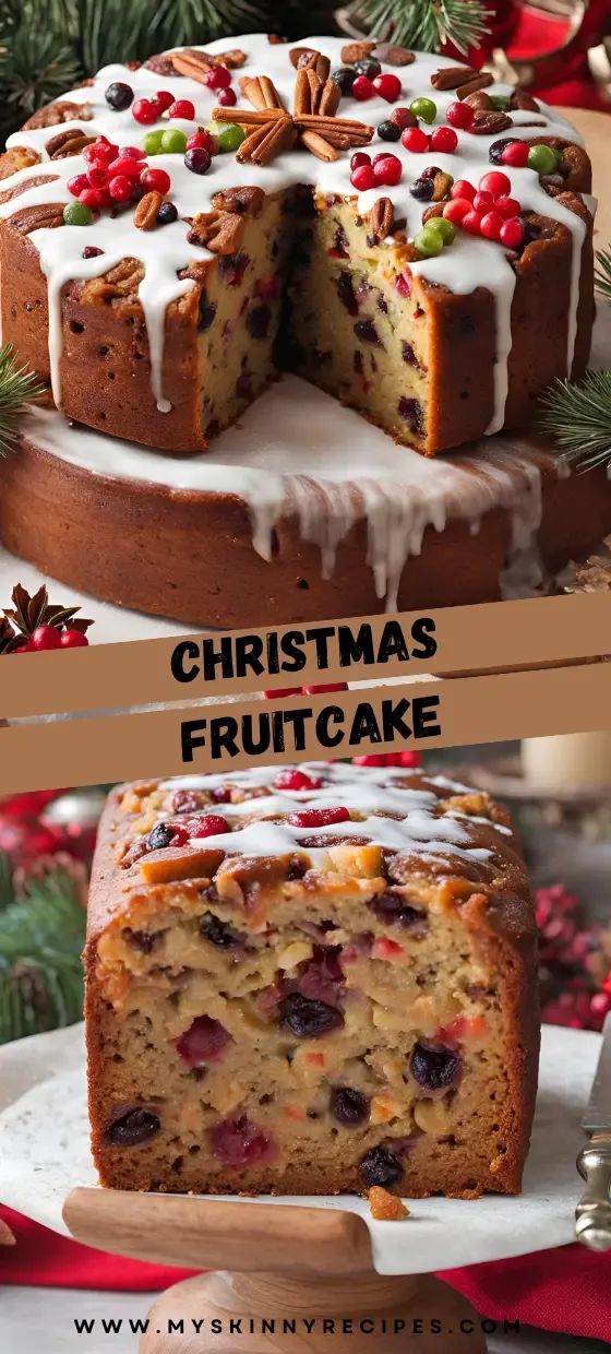 christmas fruit cake with white icing and cranberry toppings on the top