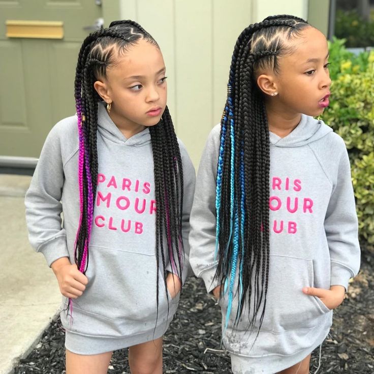 Colored Braids For Kids, Box Braids For Girls Kids, Girls Box Braids Black Kids, Colorful Braids For Kids, Kids Braids With Color Hair, Pink Braids For Kids, Kid Box Braids, Kids Fulani Braids, Kids Box Braids Styles Children