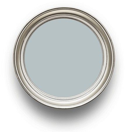 a round metal tin with a light blue color on the inside, and white background