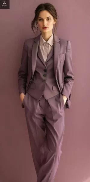 Mauve Three Piece Suit for Women | eBay Fancy Outfits Suit, Red Three Piece Suit Women, Wedding Tux Women, Wedding Dress With Suit Jacket, 1910s Suits Women, Women's Suit Outfit, Women’s Suit 3 Piece, Women’s Formal Pantsuit, Woman In Pantsuit