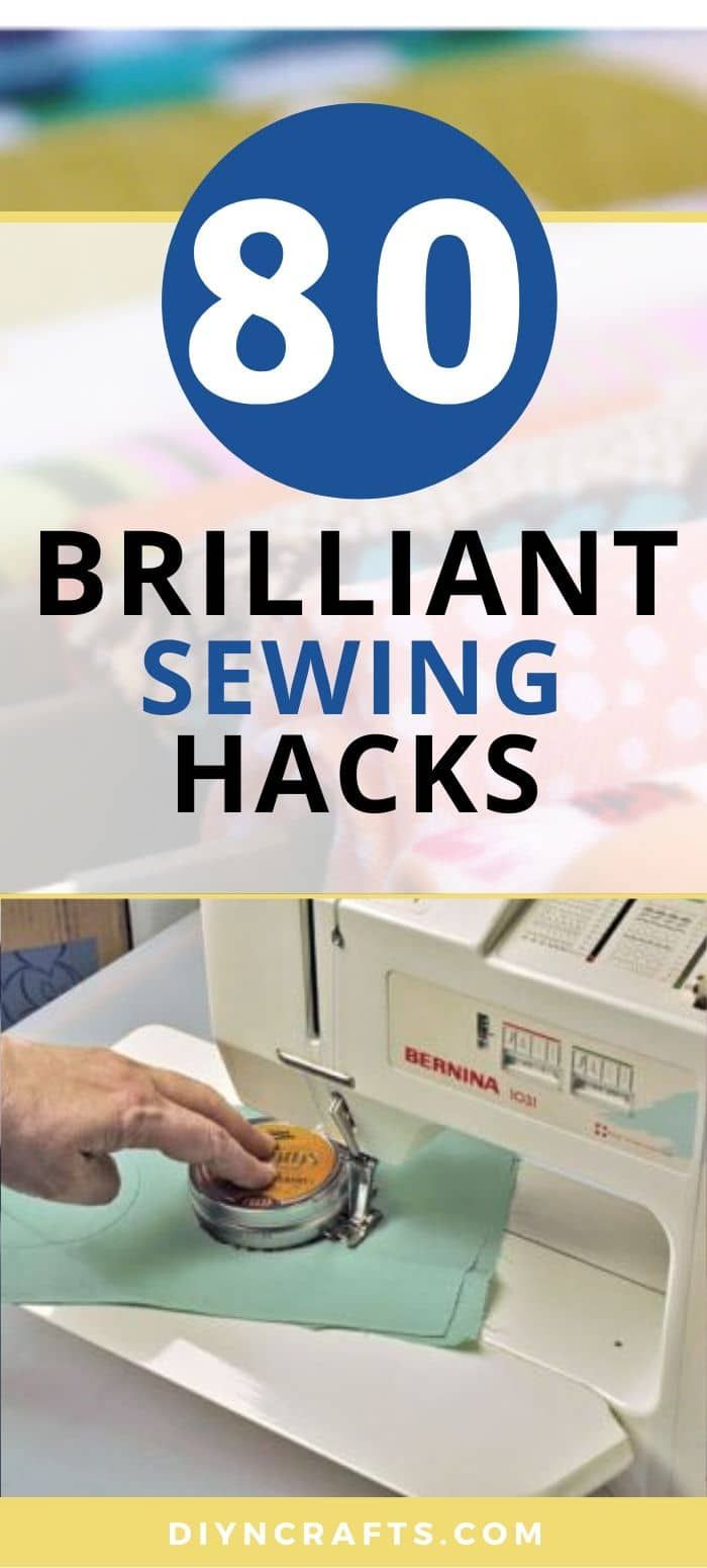 a sewing machine with the words 80 brilliant sewing hacks on it and an image of someone