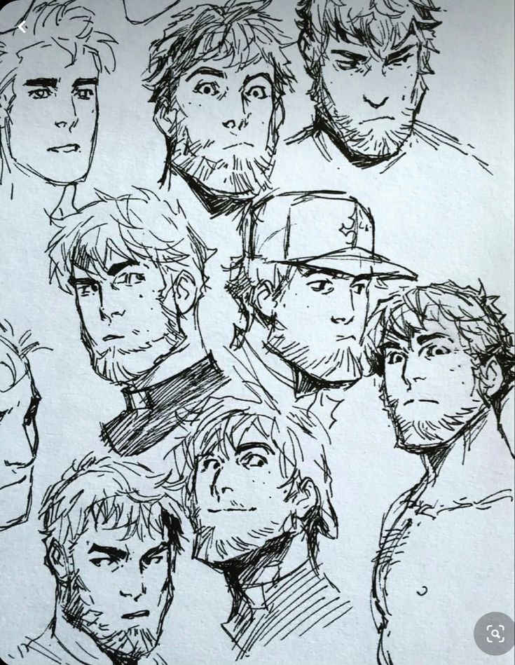 a drawing of many different faces and hair