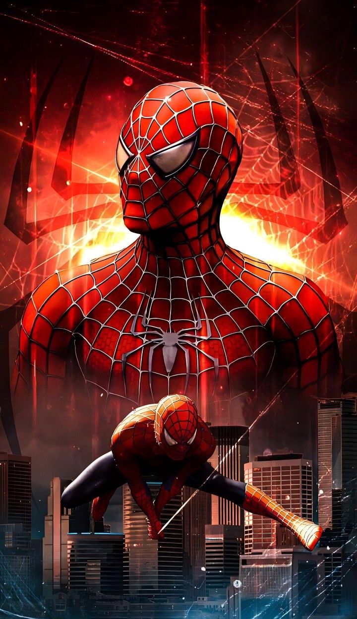 the amazing spider - man movie poster is shown in front of a cityscape