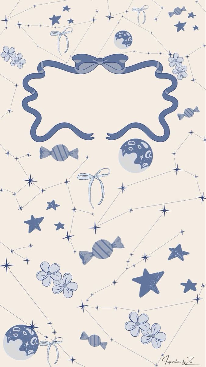 an abstract blue and white background with stars, circles, and shapes in the center