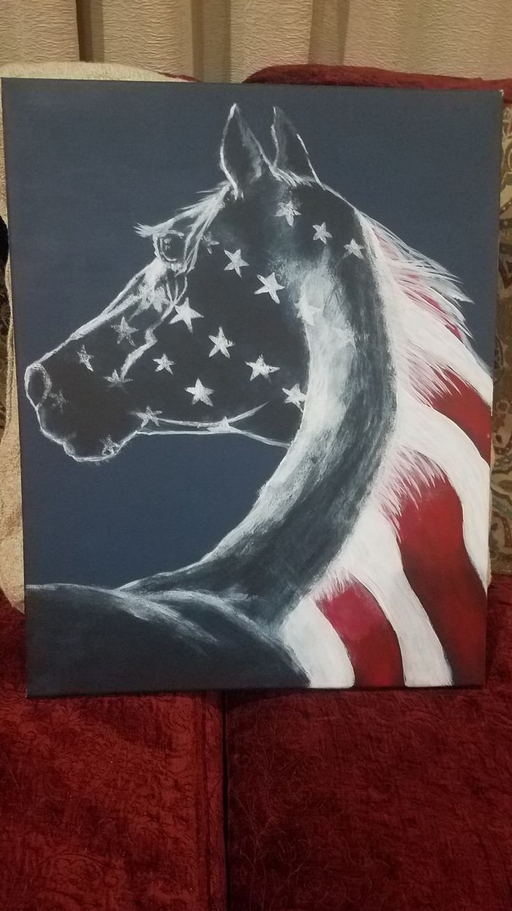 a painting of a horse with the american flag painted on it's back side