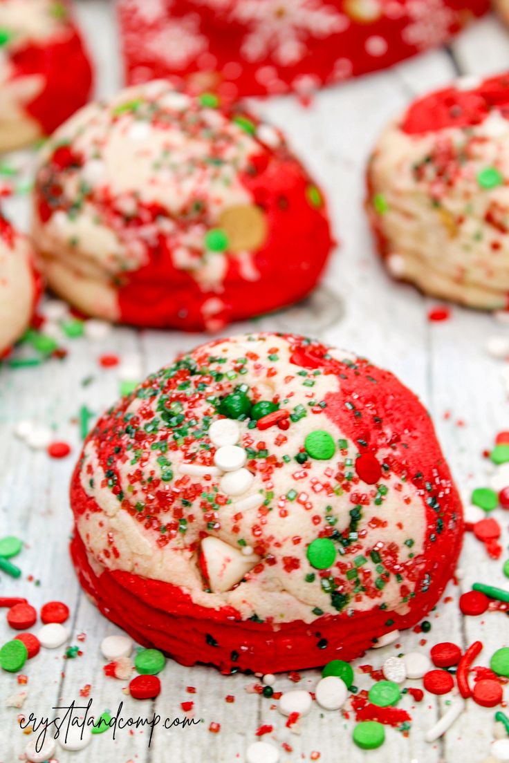 red velvet cookies with white and green sprinkles