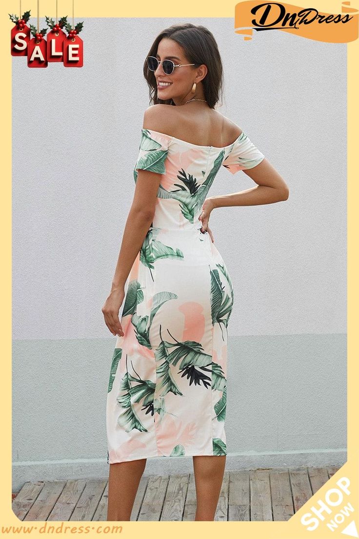 Printed Off-shoulder Split Dress Split Dress, Victoria Dress, Womens Clothing Stores, Printed Midi Dress, Types Of Dresses, Comfortable Dress, Shoulder Length, Sleeve Type, Fashion Prints