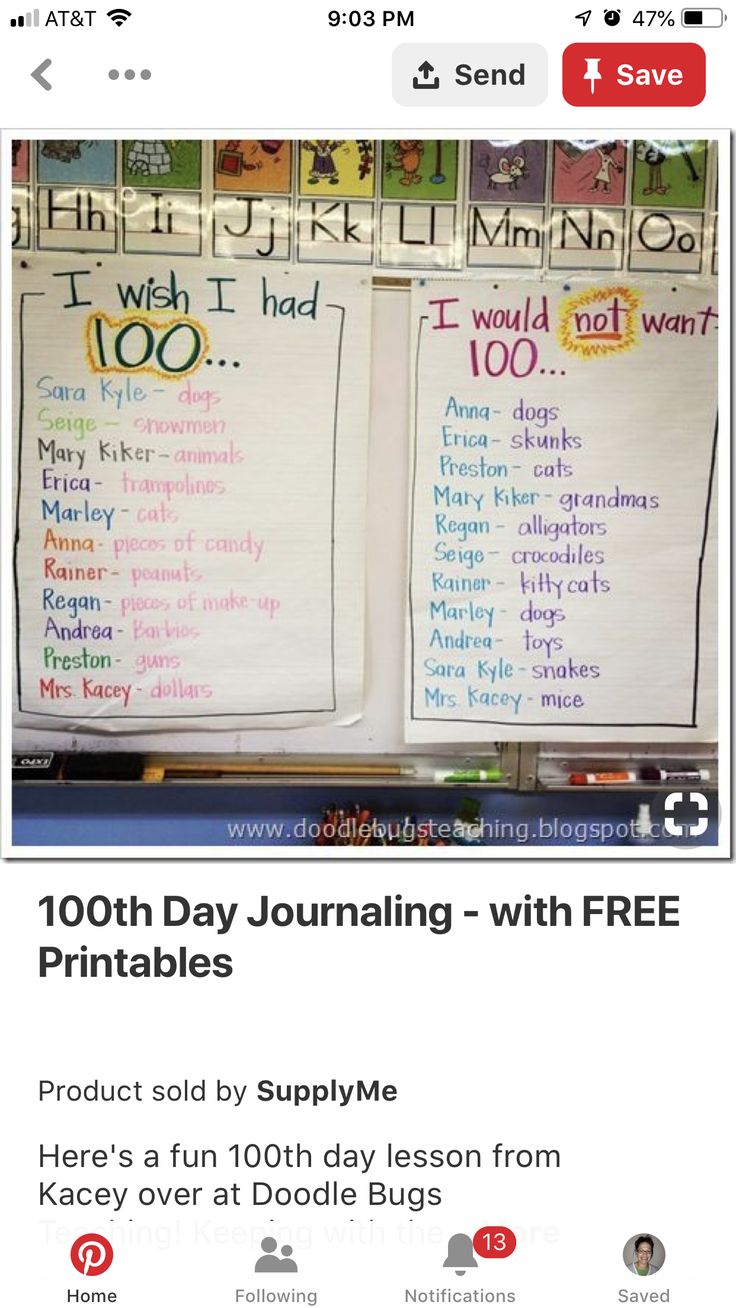 a screen shot of a cell phone with the text, 100th day journaling - with free printables