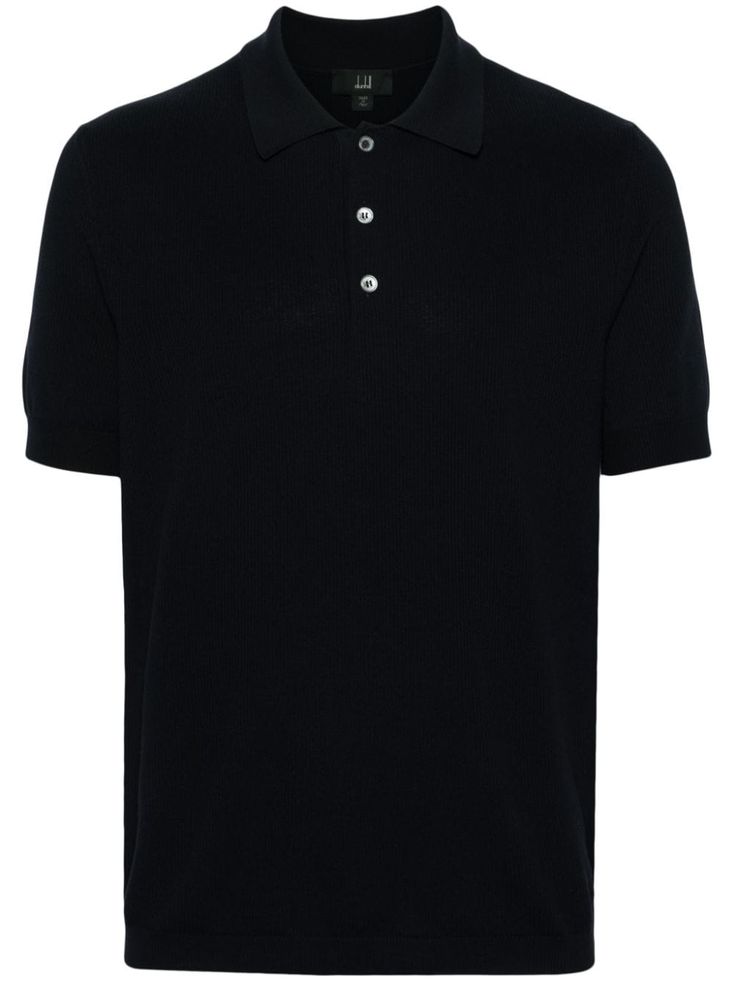 navy blue cotton ribbed knit textured finish polo collar front button placket short sleeves straight hem Ribbed Shorts, Camisa Polo, Polo Collar, Short Sleeve Polo, Button Placket, Ribbed Knit, Polo Shirt, Navy Blue, Short Sleeves