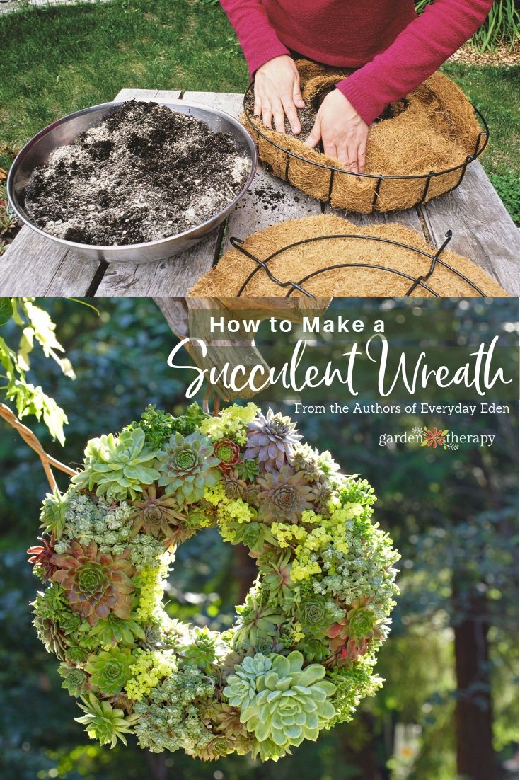 a woman is making a wreath out of succulents on a picnic table