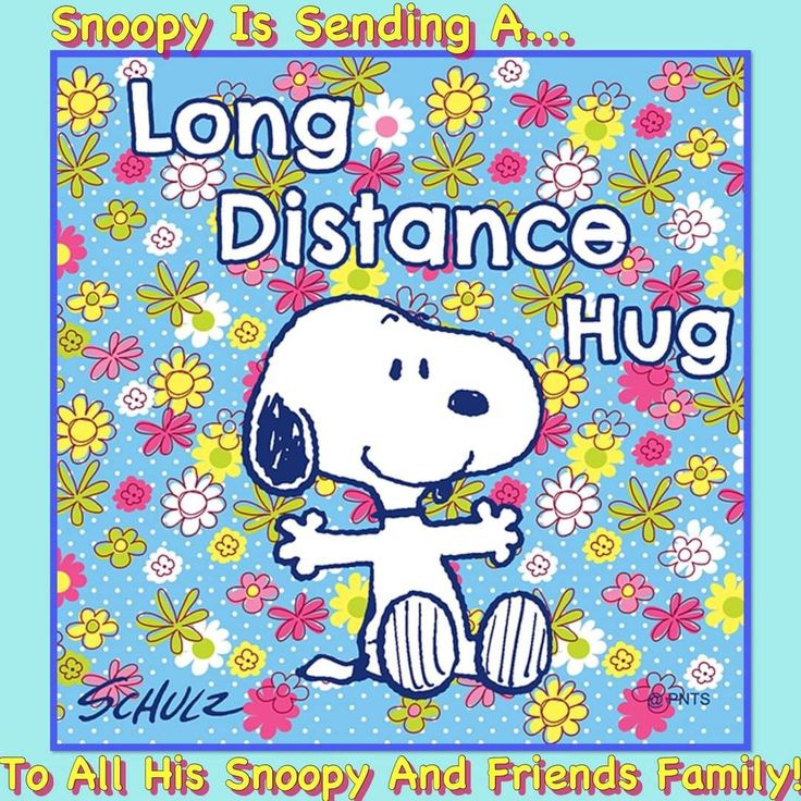 a snoopy dog with flowers on it's head and the words long distance hug