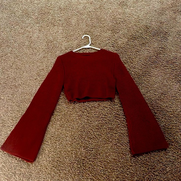 Cropped Sweater, Never Worn Red Fitted Crop Top For Fall, Fitted Red Crop Top For Fall, Trendy Red Crop Top For Winter, Red Fitted Crop Top For Winter, Fitted Red Crop Top For Winter, Trendy Red Winter Crop Top, Casual Red Crop Top For Fall, Red Cropped Tops For Winter, Fitted Red Sweater For Fall