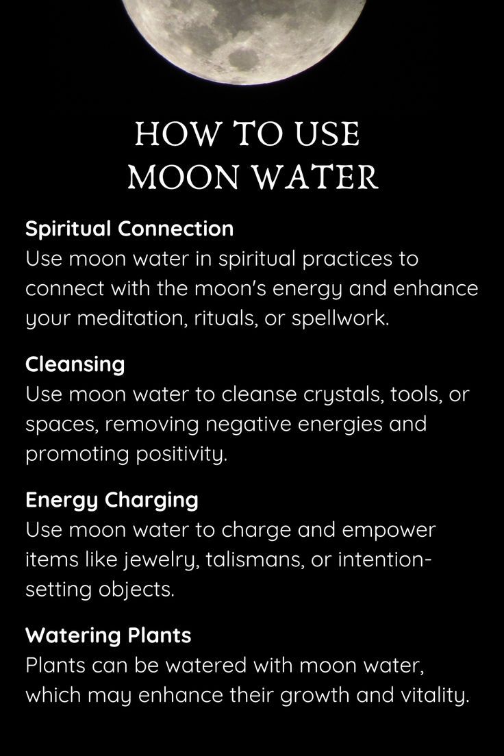 how to use moon water Moon Water Properties, Witchcraft Moon Water, What Does Moon Water Do, Moonwater Spells, What To Use Moon Water For, Cold Full Moon Ritual, Ways To Use Moon Water, Super Moon Water, New Moon Water Uses