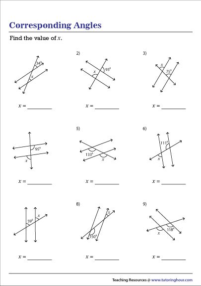 worksheet showing the corresponding angles and lines that are parallel to each other,