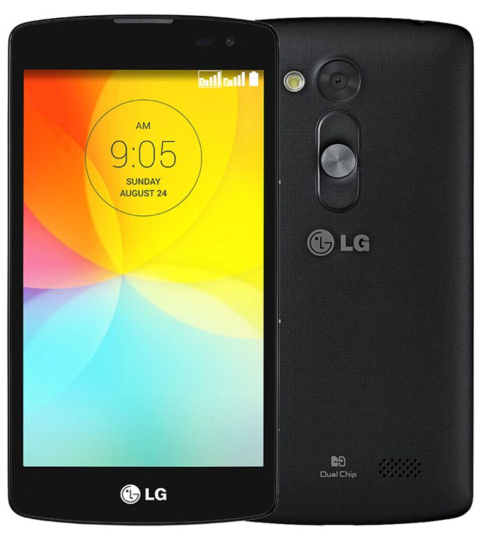 the lg smartphone is black and has a clock displayed on its front screen,