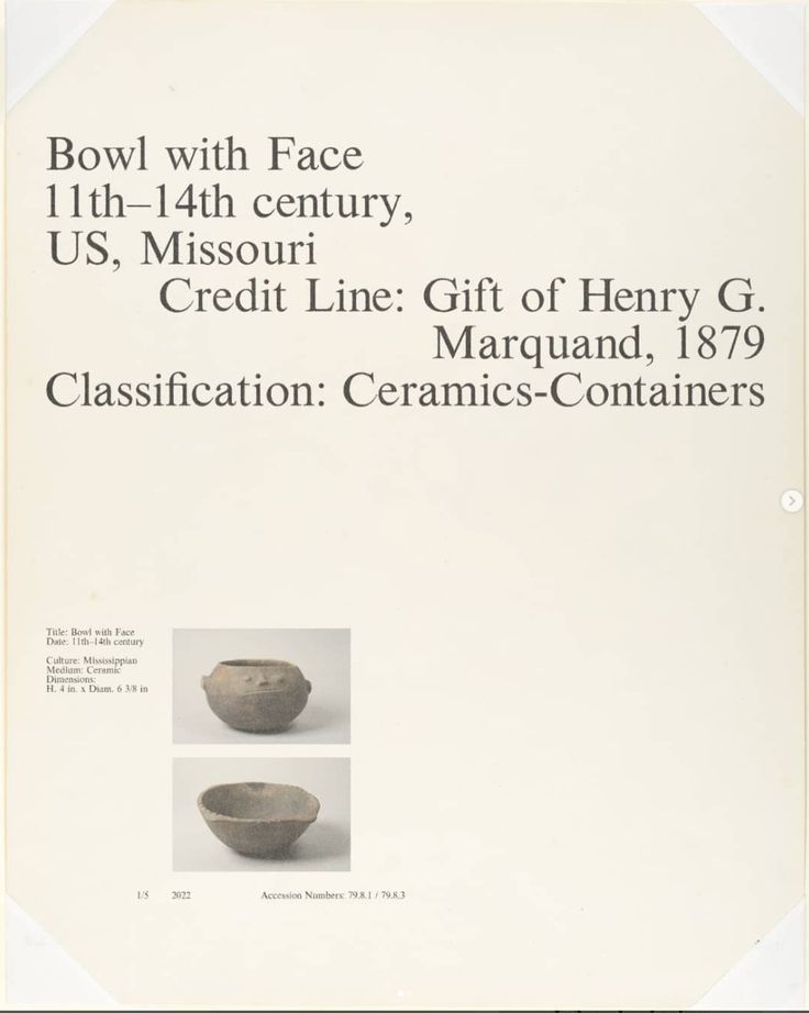 the front cover of bowl with face, 11th - 14th century, u s missouri credit line gift of henry g