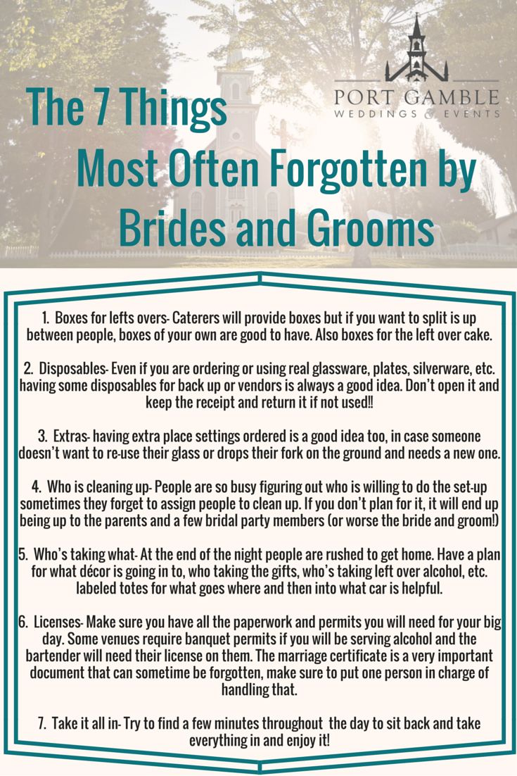 the 7 things most often forgotten by brides and grooms info sheet for wedding