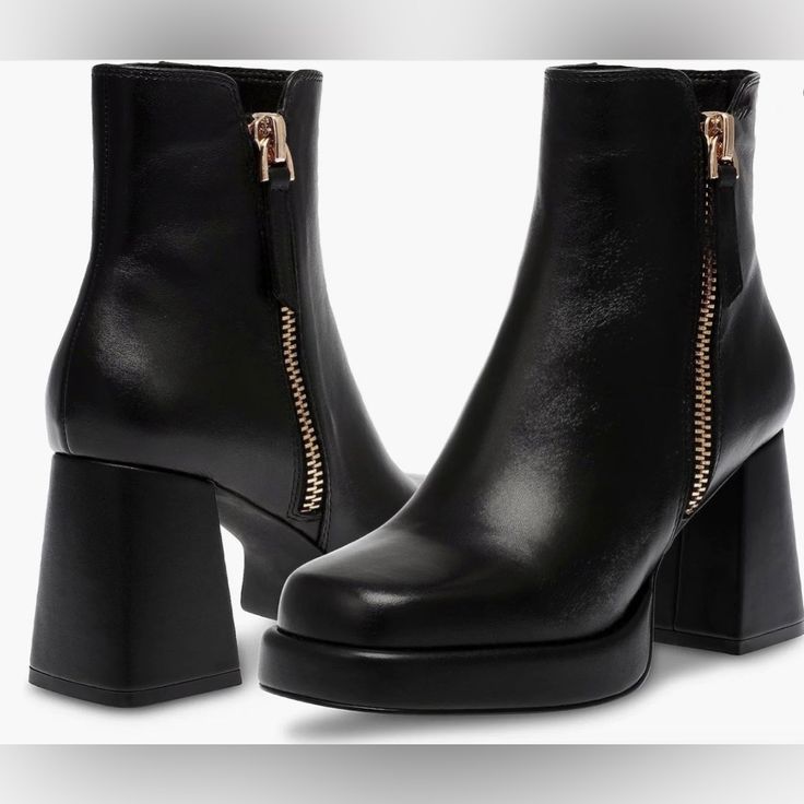 Create A Trendy And Polished Look On Your Next Street Wearing The Steve Madden Adryana Boots. Framed With A Leather Upper, A Synthetic Rubber Lining, And A Padded Synthetic Footbed, The Boots Exude Sophistication. They Come With A Squared Toe And A Sculptural Block Heel For A Modern Edge. Sku: #9921548 Zippered Side Closure. Ankle-High Construction. Synthetic Rubber Outsole. Imported. Product Measurements Were Taken Using Size 7, Width M. Please Note That Measurements May Vary By Size. Measureme Formal Boots With Zipper Closure And Block Heel, Formal Block Heel Boots With Zipper, Formal Block Heel Boots With Zipper Closure, Formal Block Heeled Boots With Zipper, Medium Width Heeled Boots With Deep Heel Cup, Chic High Heel Platform Boots With Zipper, Office Ankle Platform Boots With Reinforced Heel, Elegant Ankle Boot Heels With Zipper Closure, High Heel Platform Boots With Sculpted Heel For Work