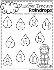 a printable worksheet with numbers and raindrops