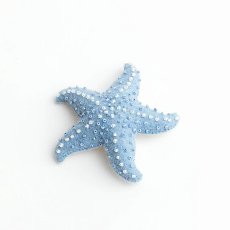 a blue starfish with white dots on it's body is shown against a white background