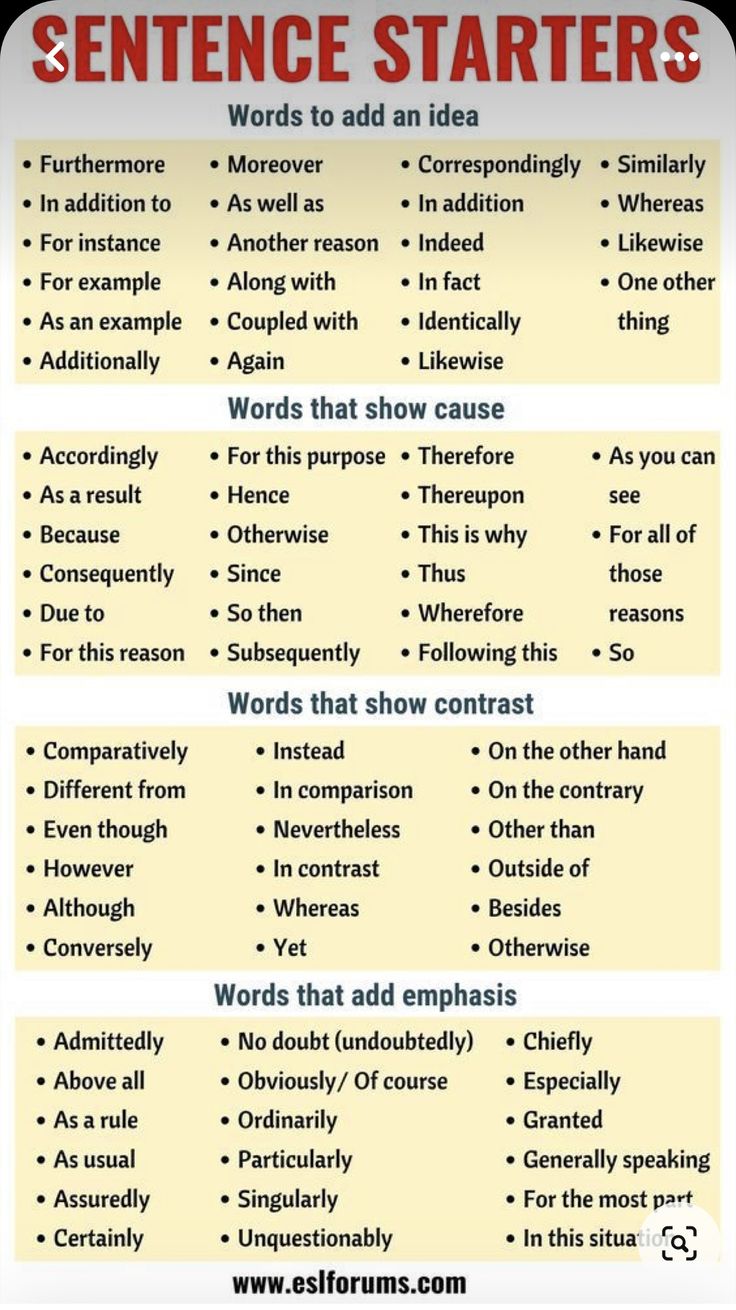 a poster with words and phrases to describe the different types of sentences in english