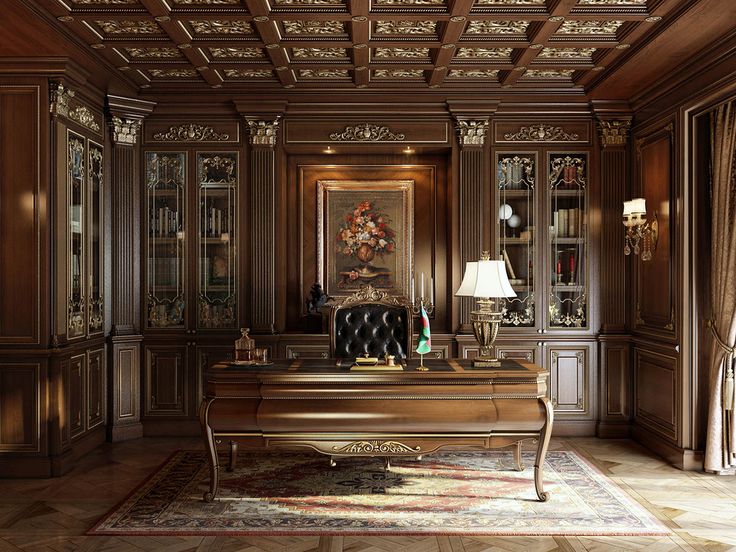 an elegant living room with wood paneled walls and flooring, along with a grand piano