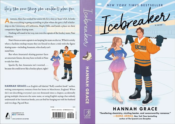 the cover for icebreakerer by hannah grace, with an image of two people in hockey uniforms