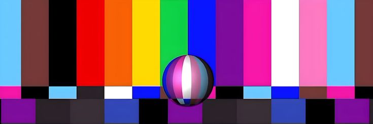 the television screen is multicolored and has an oval shaped object in front of it