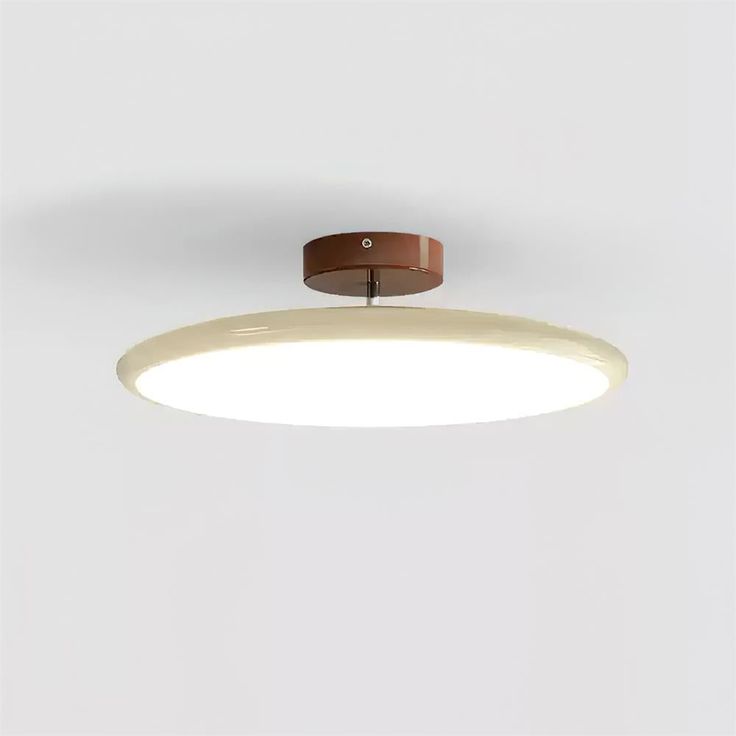 a white ceiling light with a brown belt around it