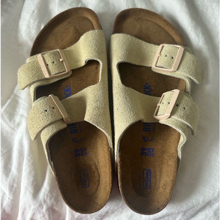 Original Birkenstock Suede-Lined Natural Cork Footbed That Molds And Shapes To Your Foot, Featuring Pronounced Arch Support, Deep Heel Cup, And Roomy Toe Box. Never Worn, Does Not Come With Box :/ Size Womens 8 Men 6 Beige Slip-on Footbed Sandals With Leather Footbed, Beige Leather Footbed Slip-on Sandals, Beige Buckle Closure Slip-on Footbed Sandals, Beige Footbed Sandals With Cork-bed Midsoles And Round Toe, Beige Slip-on Footbed Sandals With Textured Footbed, Beige Footbed Sandals With Buckle Closure And Round Toe, Beige Leather Footbed Sandals For Beach, Beige Suede Footbed Sandals With Round Toe, Casual Beige Footbed Sandals With Buckle Closure