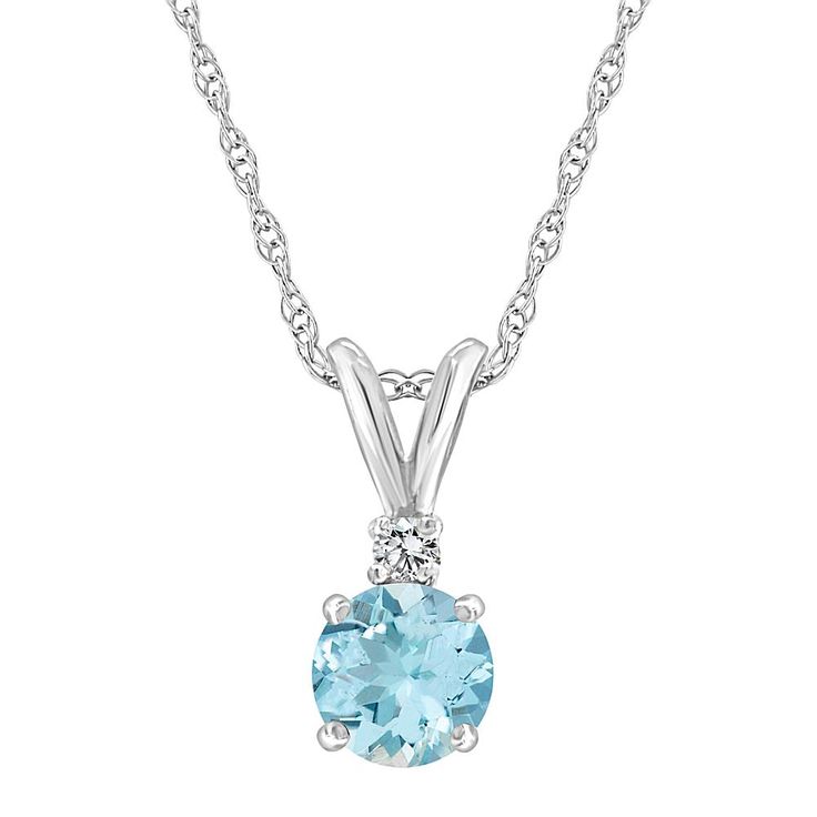 14K White Gold Gem and Diamond Accent 5mm Round Pendant with Chain Elevate any ensemble with this gemstone and diamond-accented design. A lovely addition to every jewelry wardrobe.       Pendant approx. 1/2"L x 1/4"W     Chain approx. 18"L x 1/16"W     Stamped 14K; white gold     Chain: spring-ring clasp   Stone Information       All sizes and weights approximate     Aquamarine: Round; 0.45ct     Amethyst: Round; 0.48ct     Citrine: Round; 0.48ct     Peridot: Round; 0.55ct     Blue Topaz: Round; Diamond Solitaire Necklace With Birthstone, Diamond Birthstone Necklace With Round Gemstone, Fine Jewelry Round Birthstone Necklace With Diamond Accents, Formal Fine Jewelry Birthstone Necklace With Round Stone, Round Birthstone Necklace With Diamond Accents, Round Cut Birthstone Necklace With Diamond Accents, Fine Jewelry Diamond Necklace With Birthstone In Round Cut, Formal Birthstone Necklace With Diamond Accents, White Gold Birthstone Necklace With Diamond Accents