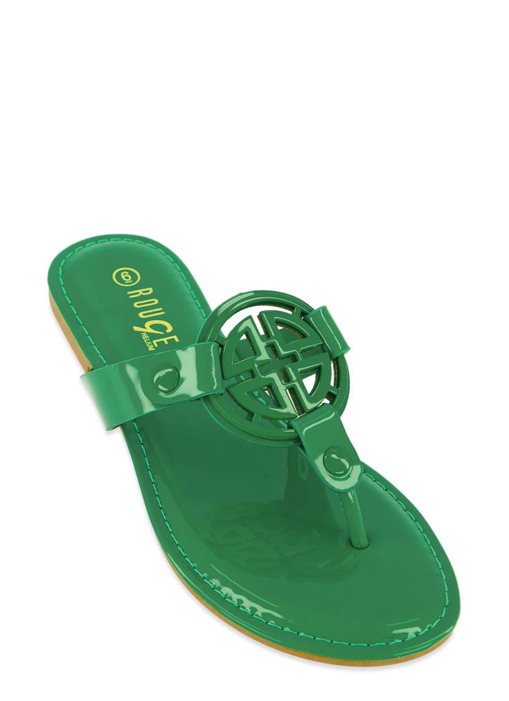 Sandal, Open Toe, No Heel: Less than 1 inches, Solid, Item Number 1112004063524 Adjustable Green Flat Flip Flops, Green Casual T-strap Sandals For Beach, Trendy Green Flat Flip Flops, Green Adjustable Toe Post Sandals, Rainbow Shop, Item Number, Slide Sandals, Women's Shoes Sandals, Open Toe