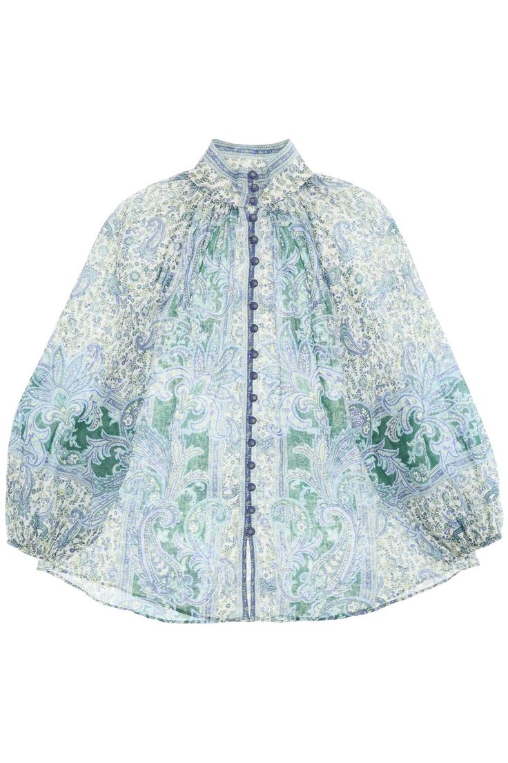 GRPA ZIMMERMANN OTTIE PAISLEY PRINT BLOUSE Paisley Print Blouse, Multi Color Blouse, Blouse Sale, Paisley Design, Aqua Green, Paisley Pattern, Denim Pant, Womens Fall, Denim Top