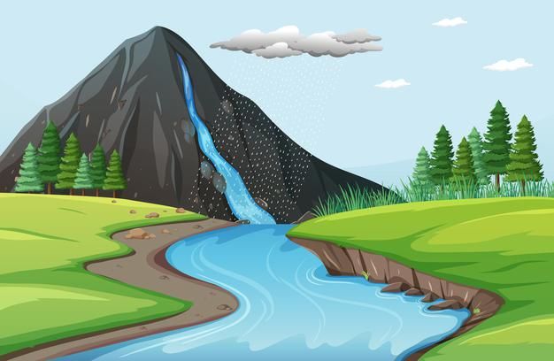 a mountain with a stream running through it