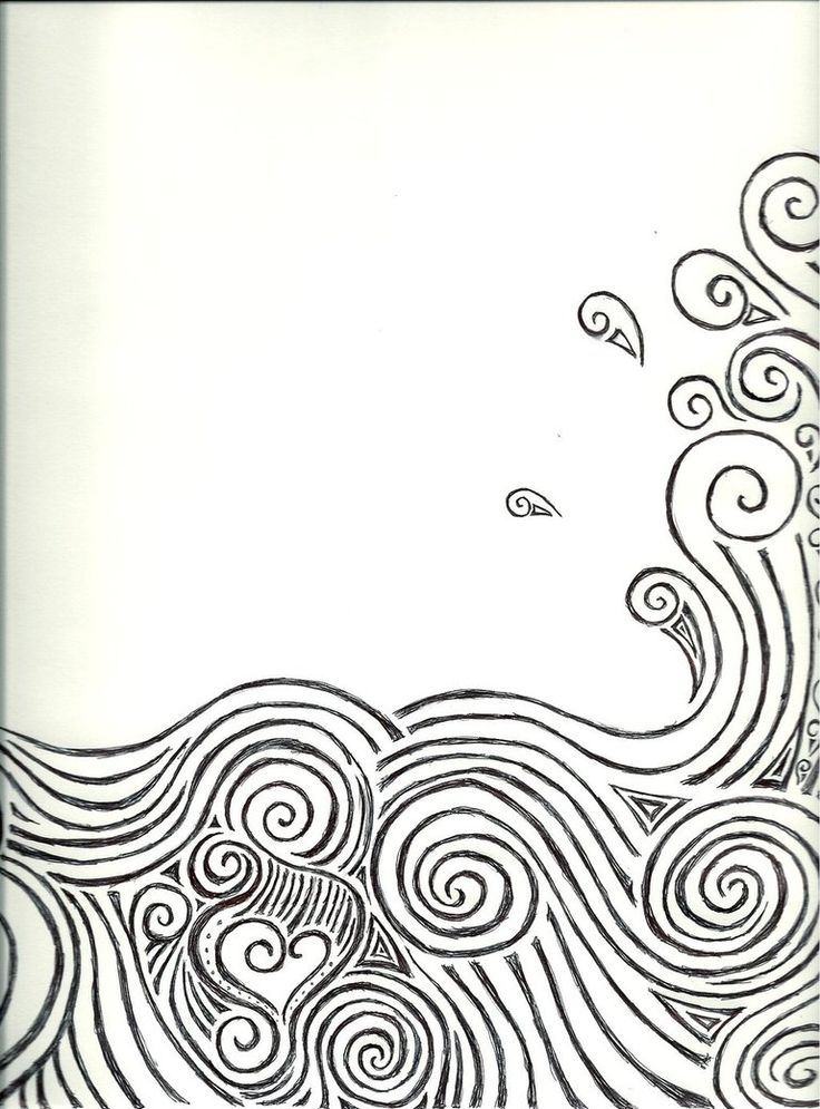 a black and white drawing of an ocean wave