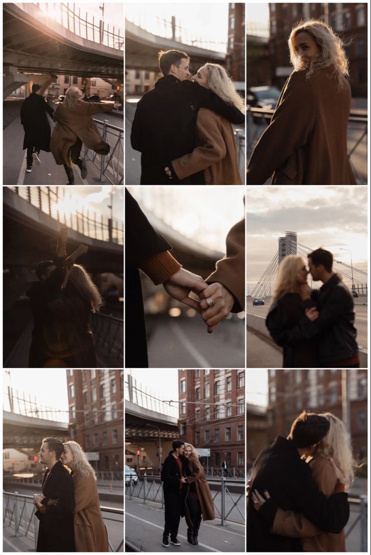 a collage of photos with people holding each other