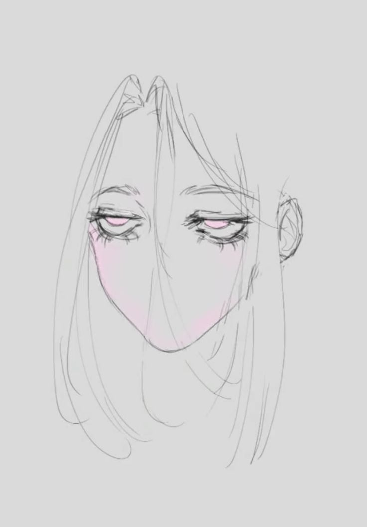 a drawing of a woman's face with pink eyes