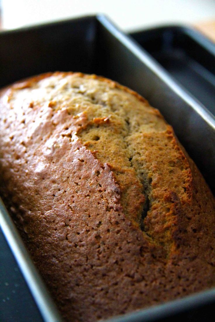 a loaf of banana bread in a pan