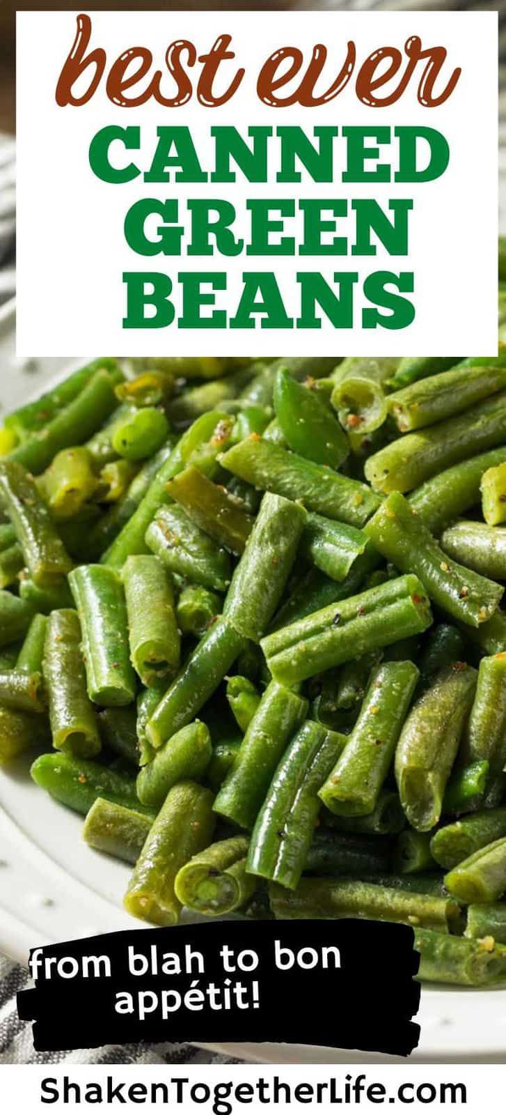 green beans on a plate with text overlay