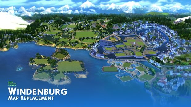 the map of windenburg is shown in this artist's rendering, with mountains and lakes surrounding it