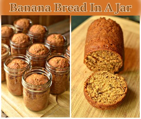 banana bread in a jar on a cutting board