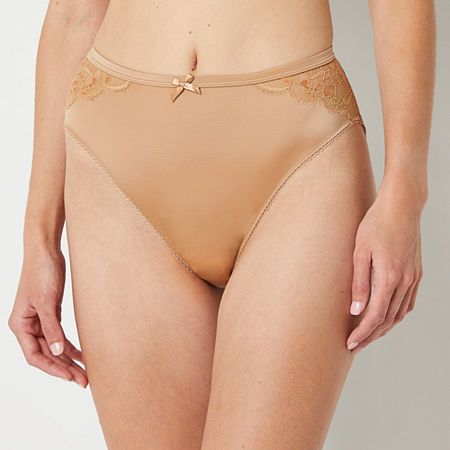 For a luxurious feel, try this Ambrielle women's high-cut thong panty. Made from smooth satin with an elegant lace trim, this style offers full back coverage. Features: Lace Trim, Scalloped, Stretch Fabric, LaceClosure Type: Full ElasticFiber Content: 66% Nylon, 34% SpandexFabric Description: Microfiber, LaceCare: Machine Wash, Tumble DryMaterial: MicrofiberCountry of Origin: Imported Elegant Beige Bottoms With Lace Trim, Elegant Lace Trim Brief Bottoms, Elegant High-cut Leg Bottoms Partially Lined, Elegant High-cut Leg Bottoms For Daywear, Lace Thong, Bra And Panty Sets, High Cut, Lace Trim, Stretch Fabric