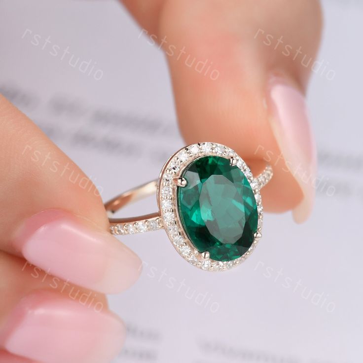 Emerald ring,Vintage Engagement Ring,Emerald diamond Engagement Ring,diamond wedding ring,oval ring,may birthstone Main ring: 14K/18K solid gold rose gold/yellow gold/white gold 8x11mm Oval Cut Lab Created Emerald 0.15ct Round Cut Natural SI/H Diamonds Band width approx 1.2-1.4mm Prong pave set Return and refund: We provide 30days return and exchange service. (Custom order is made by Unique demand, will be non-returnable and non-refundable). As every item in my shop is handmade to order, if you Luxury Engraved Oval Emerald Ring, Luxury Oval Emerald Ring With Halo Design, Emerald Cluster Ring With Diamond Accents For Wedding, May Birthstone Diamond Ring With Halo Design, Green Cluster Ring With Diamond Accents For Wedding, Wedding Green Cluster Ring With Diamond Accents, Heirloom Emerald Ring With Halo Design For Wedding, Wedding Emerald Ring With Halo, Wedding Emerald Halo Ring