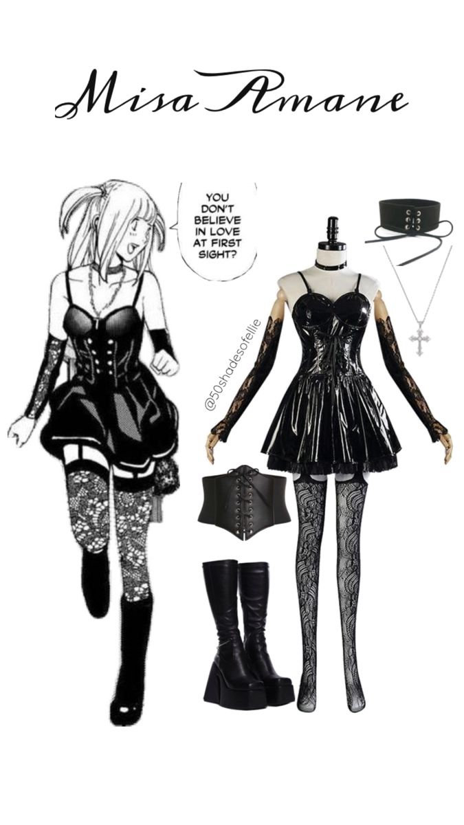 Party Suit For Women, Misa Amane Outfit, Scream Outfits, Misa Amane Cosplay, Cosplay Ideas Women, Goth Outfit Ideas, Dress Outfits Party, Halloween Party Outfits, Black Costume