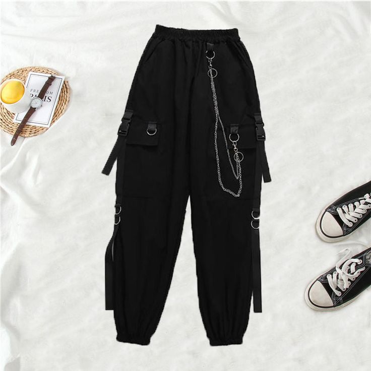 Brand Name: HWLZLTZHTPant Style: Cargo PantsMaterial: COTTONFit Type: LOOSELength: Ankle-Length PantsDecoration: PocketsOrigin: CN(Origin)Season: Spring/AutumnWaist Type: HIGHModel Number: PA018Pattern Type: SolidStyle: StreetwearFront Style: FlatAge: Ages 18-35 Years OldFabric Type: BatikClosure Type: Elastic WaistGender: WOMEN Pant Trousers Women, Joggers Women, Harajuku Punk, Pants Streetwear, Women Chain, Style Cargo, New Rock, Aesthetic Women, Cargo Pants Women