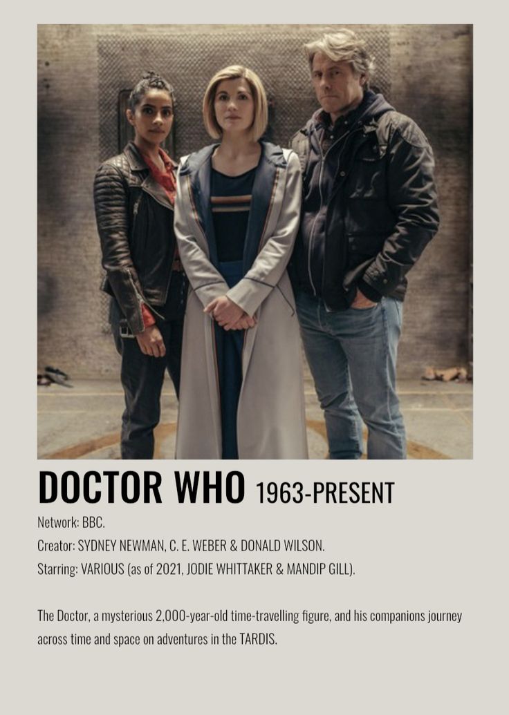 an advertisement for doctor who with three people standing next to each other