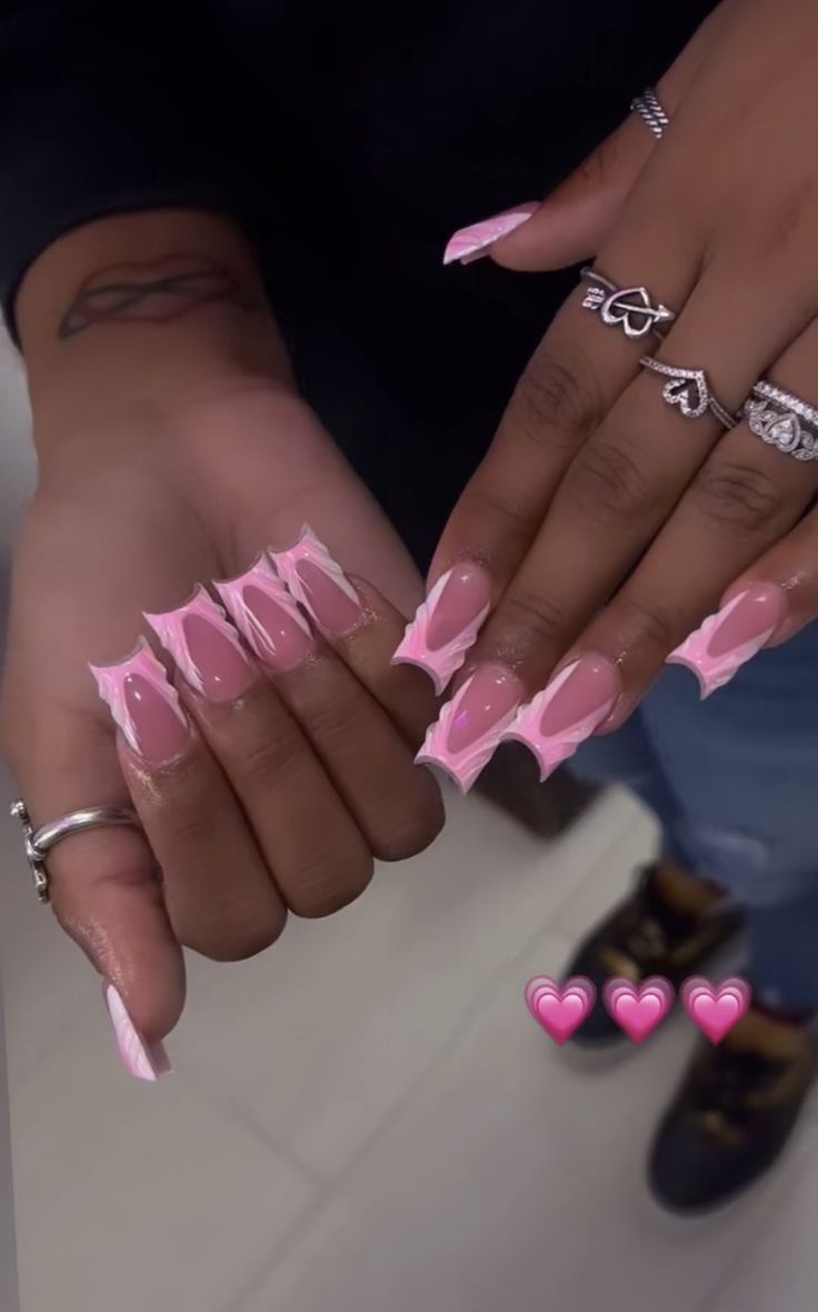 Pink Shorties Nails, Pink Short Nails Black Women, Pink French Nails Black Women, Long Pink French Tip Nails Square, Long Square Acrylic Nails Pink And Black, Short Pink Acrylic Nails With Charms, Hard Nails, Acrylic Toe Nails, White Acrylic Nails