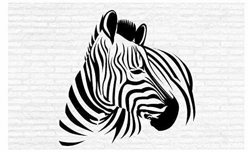 a zebra's head in black and white on a brick wall with the words, `